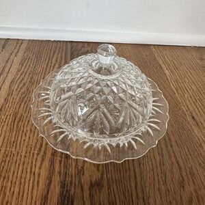 Anchor Hocking PRESCUT Clear Pineapple Round Covered Butter Dish Dome Lid